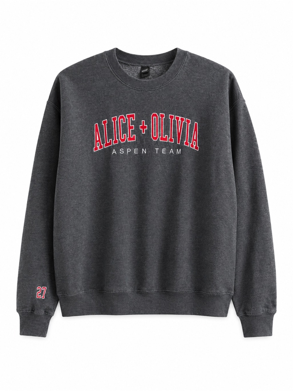 Alice + Olivia Aspen Team Collegiate Crewneck Sweatshirt Gray Red 27